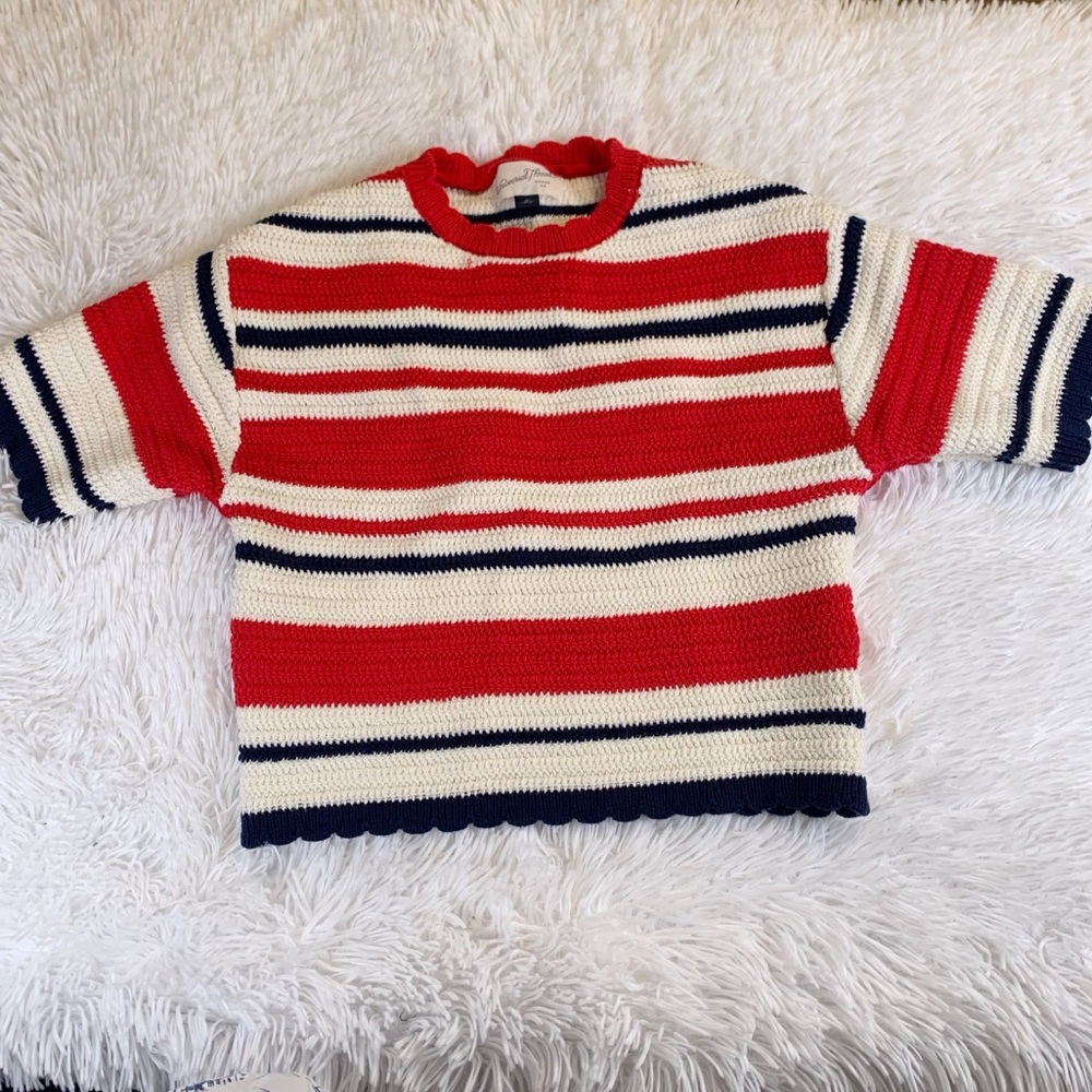 Universal Thread Red and Navy Striped Sweater crew neck cropped
